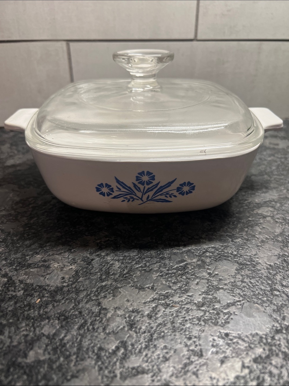1qt Corningware Casserole Dish with Cornflower Blue Floral Motif and Glass Lid